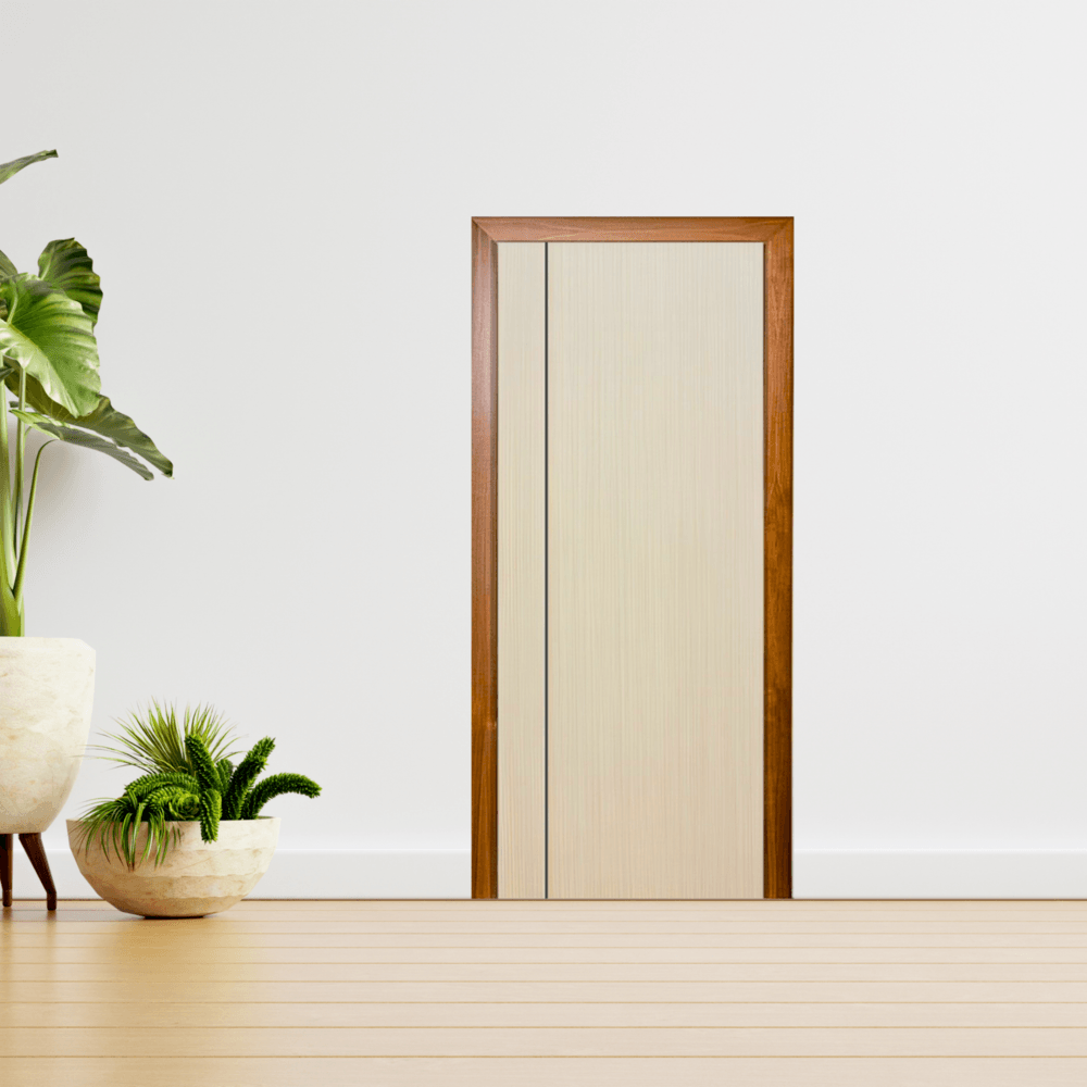 ECO-DOOR ประตูยูพีวีซี รุ่น UC4-1L 70x200 ซม. สีครีมอ่อนลายไม้ (ไม่เจาะ)