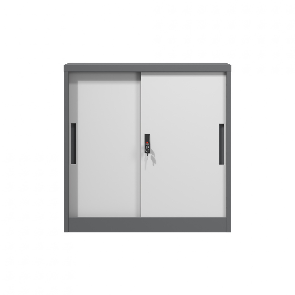 SMITH  ตู้เก็บเอกสารแบบทึบบานเลื่อน รุ่น Arlo ขนาด 40x90x90ซม. สีขาว-เทา