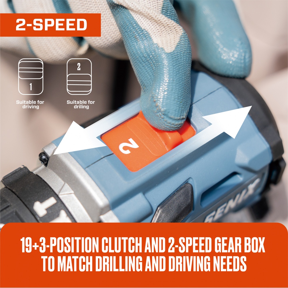 SENIX สว่านกระแทกไร้สาย Brushless 13 มม. 20V(Max) (พร้อมแบตเตอรี่ 2.0Ah 2 ก้อน) รุ่น PDHX2-M2-EU สีน้ำเงิน - ดำ