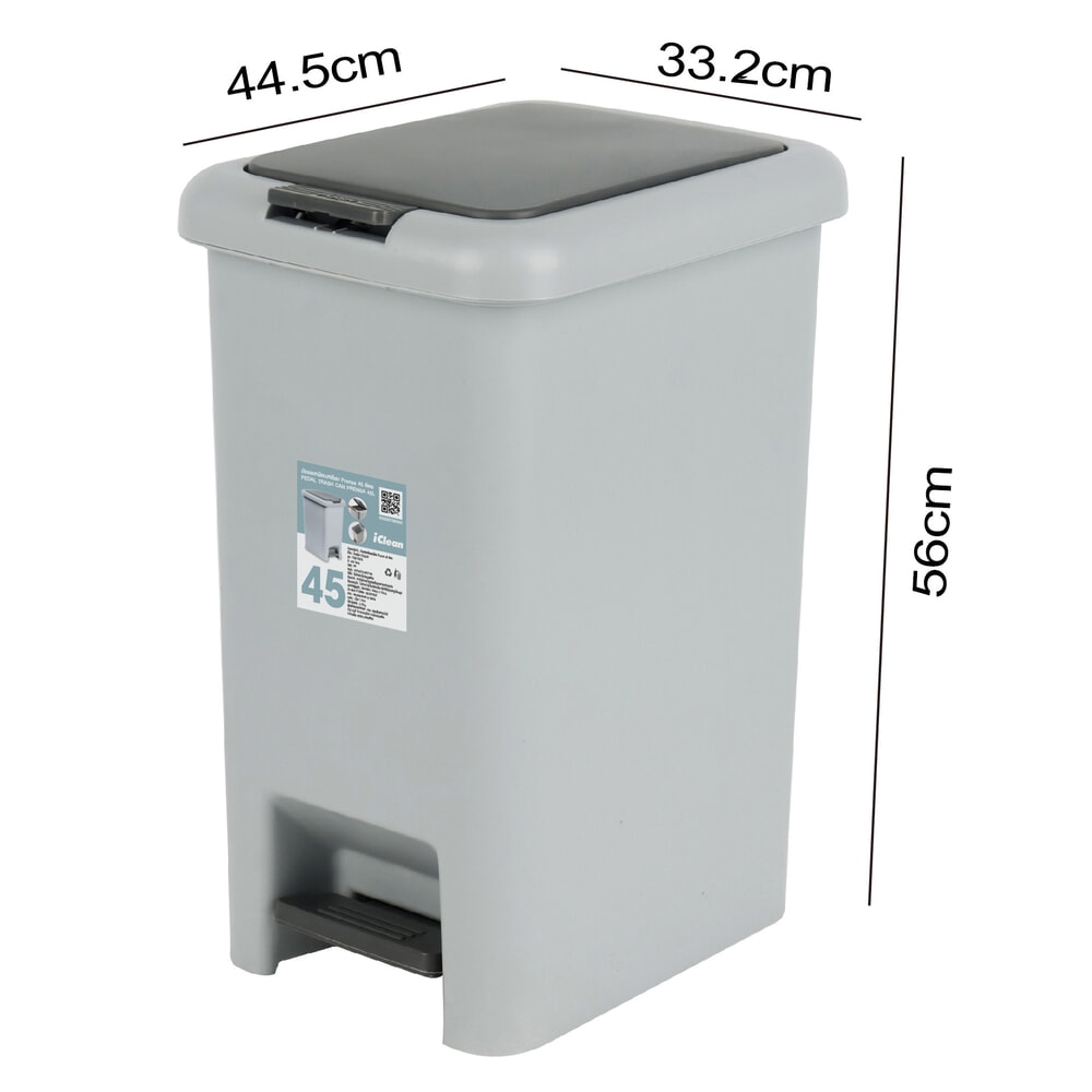 ICLEAN ถังขยะเหยียบเหลี่ยม Prensa 45 ลิตร รุ่น TG51792G ขนาด 33.2x44.5x56 ซม. สีเทา