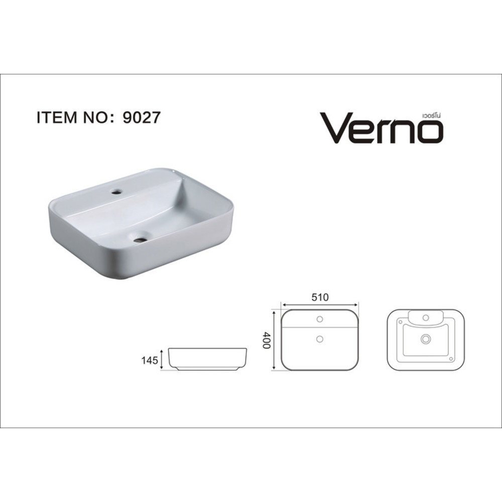 Verno อ่างล้างหน้าวางบนเคาน์เตอร์ก๊อกบนอ่าง รุ่น เวนิส 9027