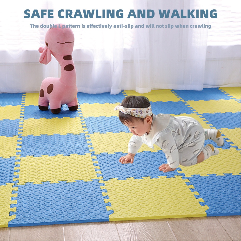NINO WORLD ชุดแผ่นปูพื้นจิ๊กซอว์แบบหนา (4 แผ่น) PDS04-BY ขนาด 60x60x2 cm. Blue-Yellow