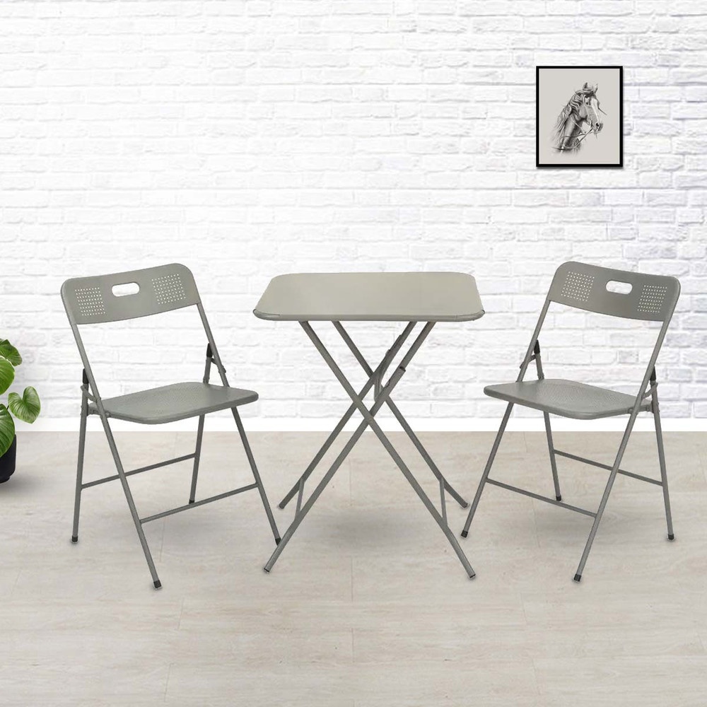 SUMMER SET ชุดโต๊ะสนาม 2 ที่นั่ง รุ่น MORTAR-GREY โต๊ะ:60x60x73 ซม. เก้าอี้:44x45x76 ซม. สีเทา