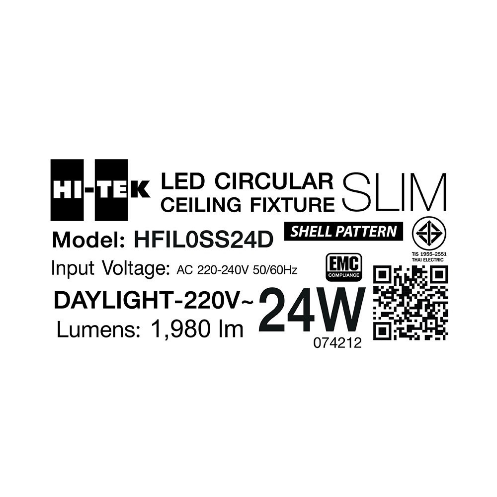HI-TEK ชุดโคม LED เพดานกลม แบบบางลายเปลือกหอย 24W (DL) แสงขาว