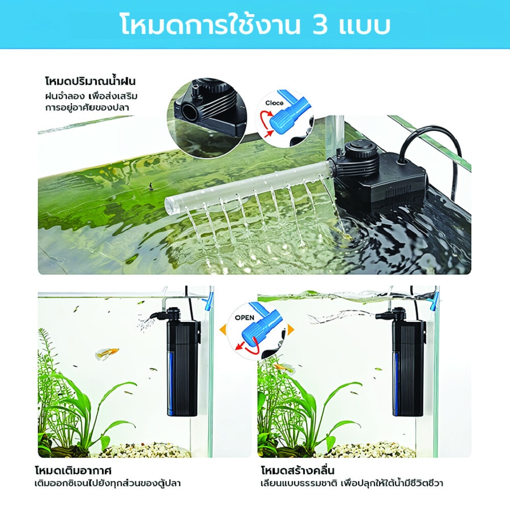 BOYU ปั๊มน้ำพร้อมกรองตู้ปลา รุ่นWF-400 ขนาด78W Qmax400L/H สีดำน้ำเงิน