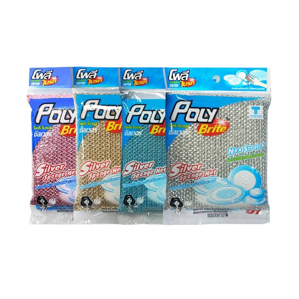 Poly-Brite ฟองน้ำล้างจาน หุ้มตาข่ายซิลเวอร์  (12 ชิ้น/แผง)