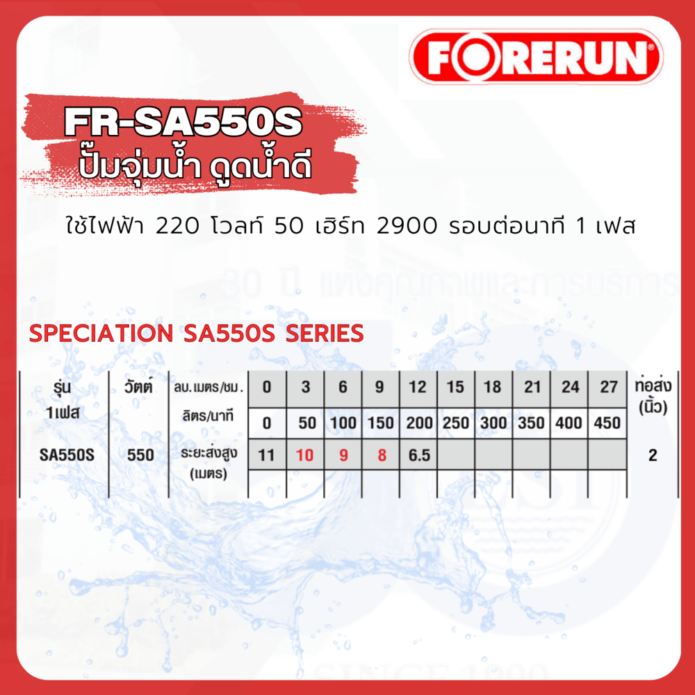 FORERUN ปั๊มจุ่ม 550W ท่อ 2" รุ่น FR-SA550S