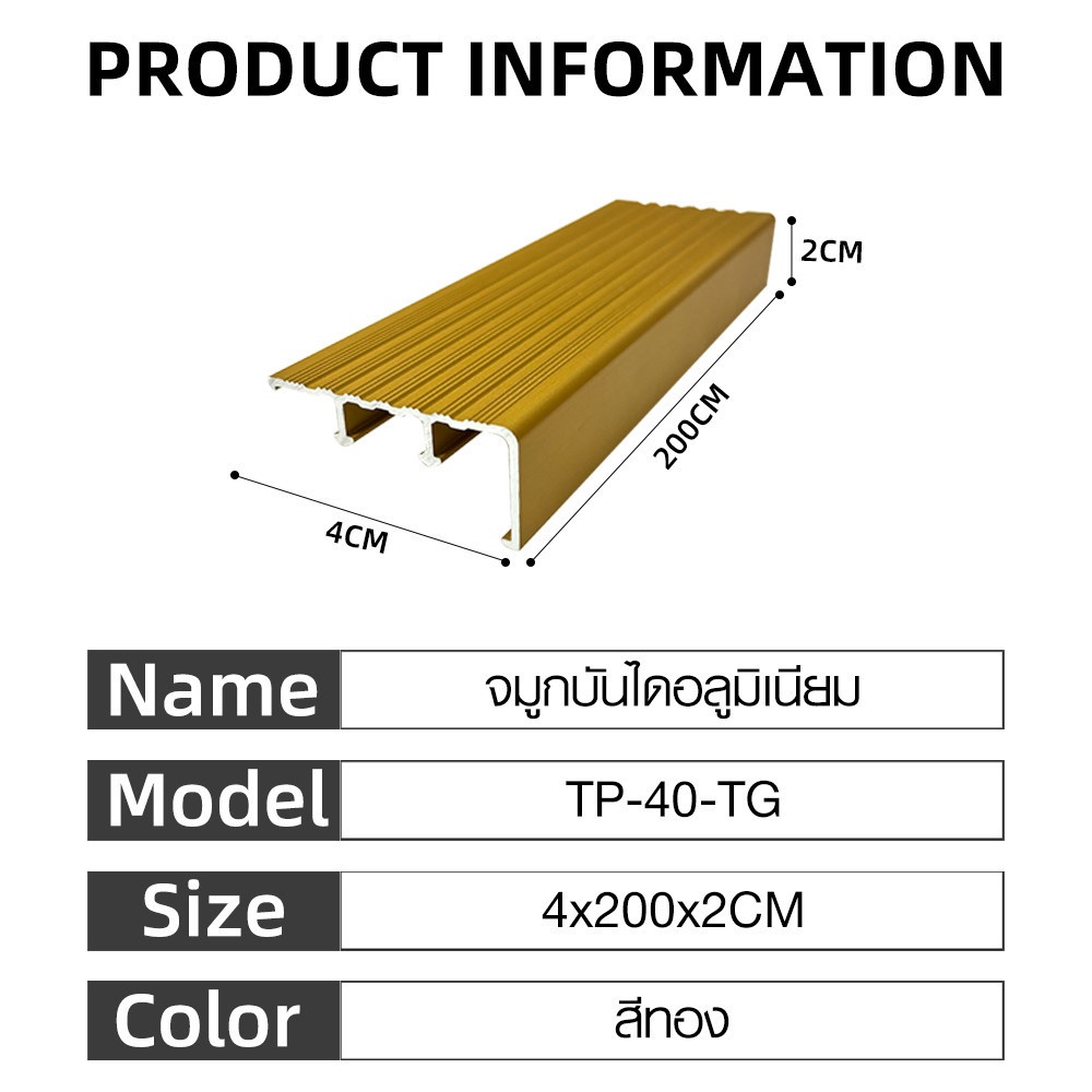 MAC จมูกบันได อลูมิเนียม หน้ากว้าง 40 มม.ยาว 2 เมตร รุ่น TP-40-TG สีทอง