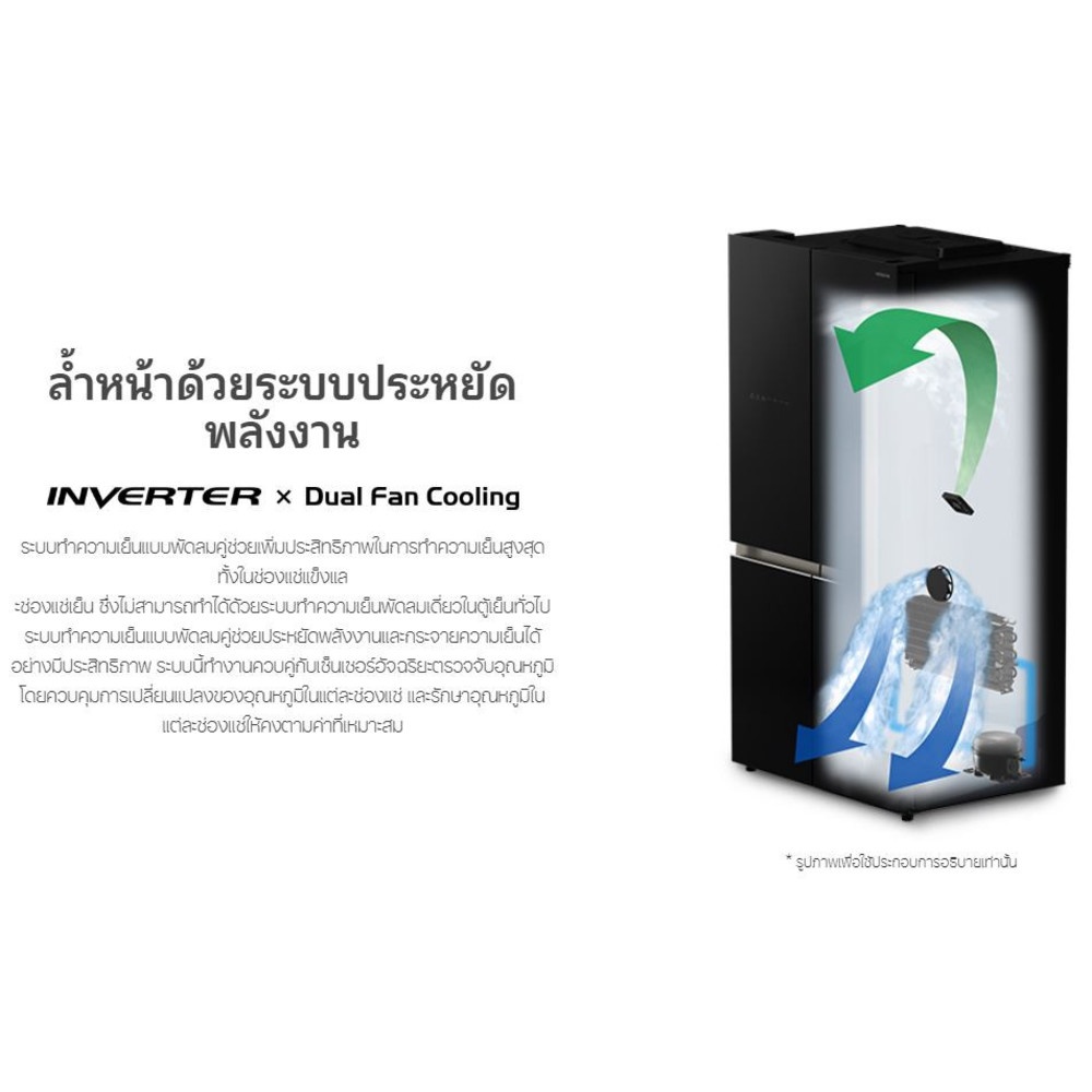 HITACHI ตู้เย็น 4 ประตู ขนาด 19.8 คิว รุ่น RWB640VF GBK สีกระจกดำ