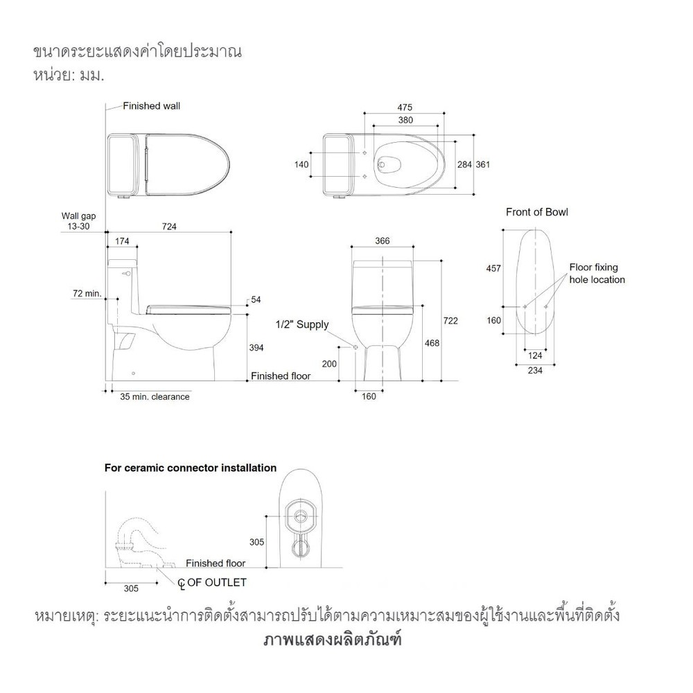 Kohler สุขภัณฑ์ชิ้นเดียว แบบกดบน  3/4.8L  รุ่น รีช K-76815X-S