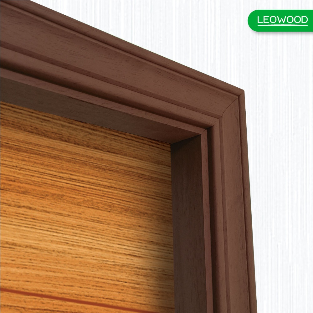 LEOWOOD   ชุดวงกบไม้จริงสีวอลนัท ขนาด (40/90)x80x200+คิ้วไม้ 1 ด้าน หนา 10 x กว้าง 64 มม.