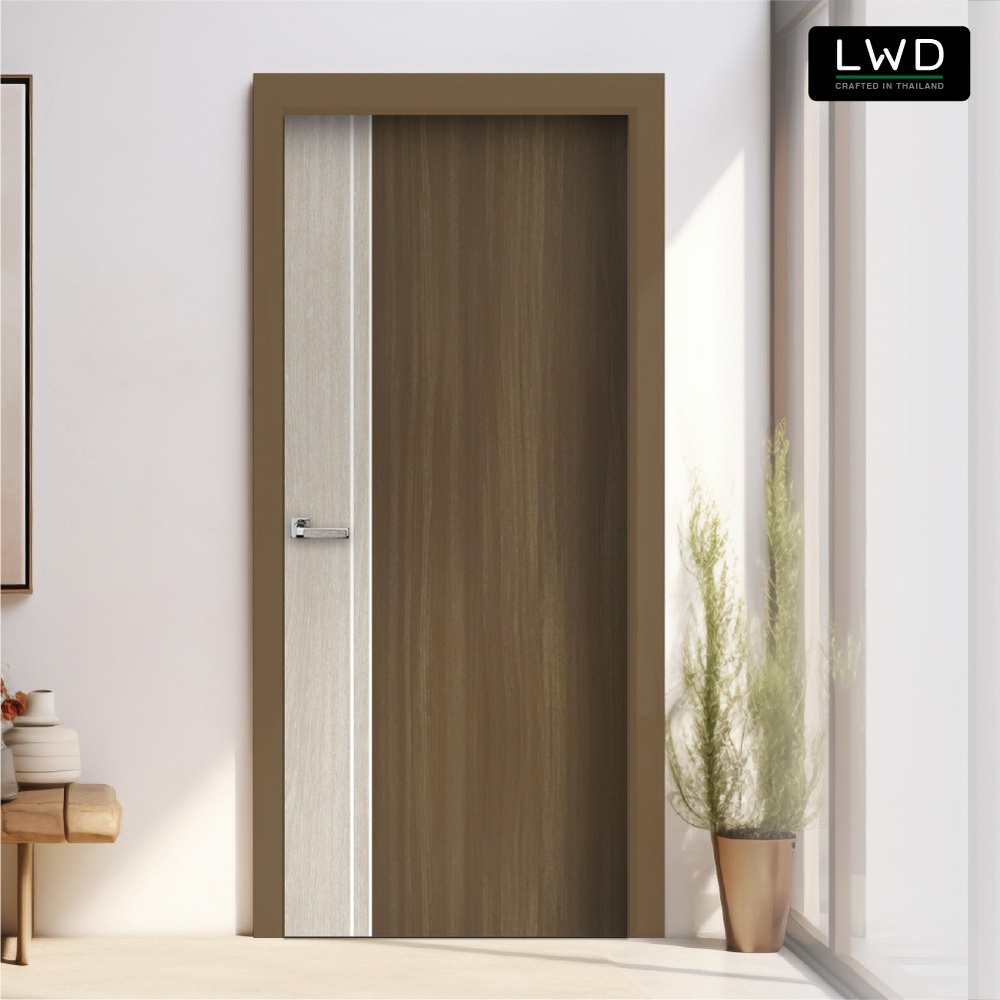 LWD ประตู UDoor UPVC สี Tango + Brownie Oak ยาแนวสีขาว ขนาด 3.5x80x200 ซม.