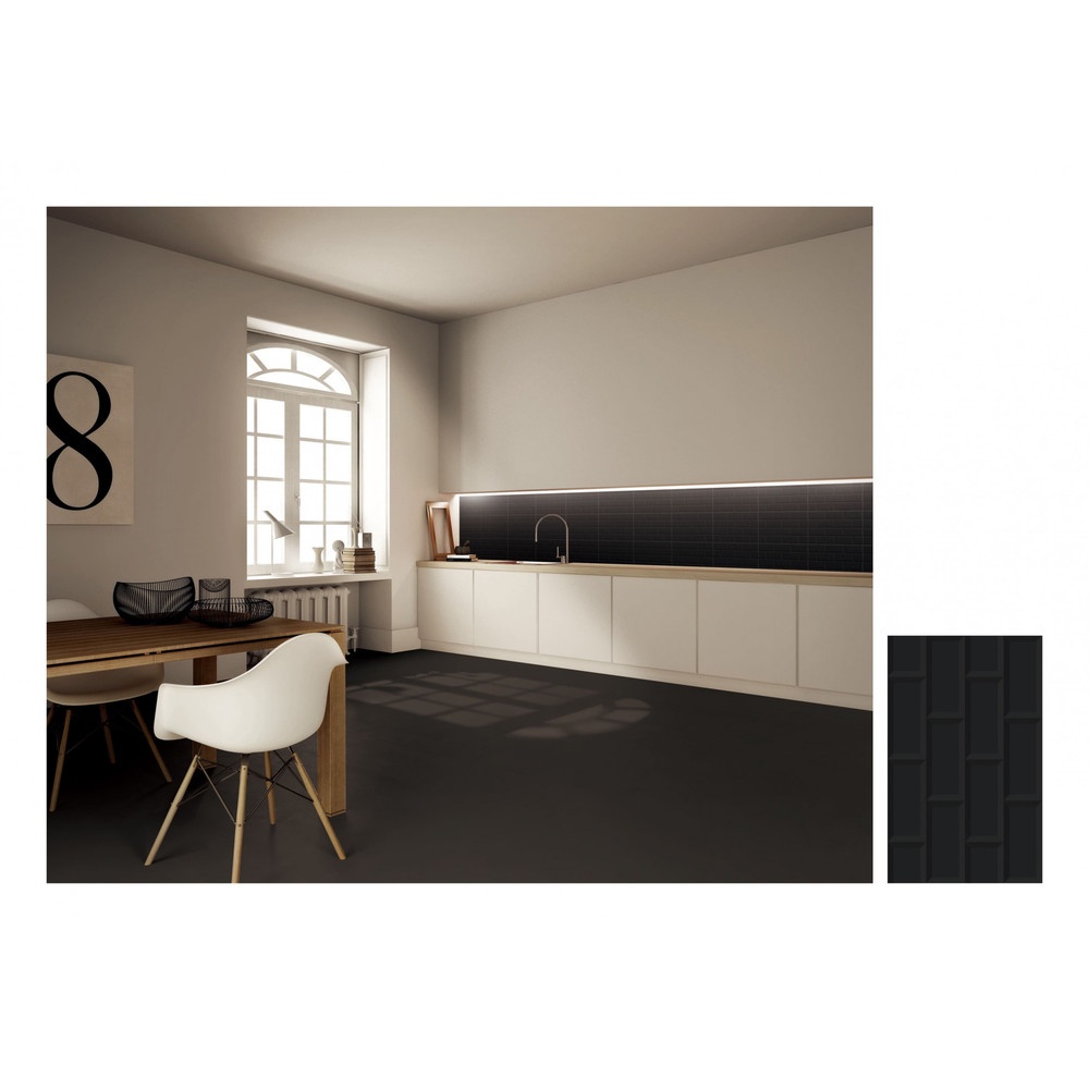 Marbella กระเบื้องเซรามิคปูผนัง 25X40 ซม. รุ่น บริค-แบล็ค SRE2510 Gloss (15P)