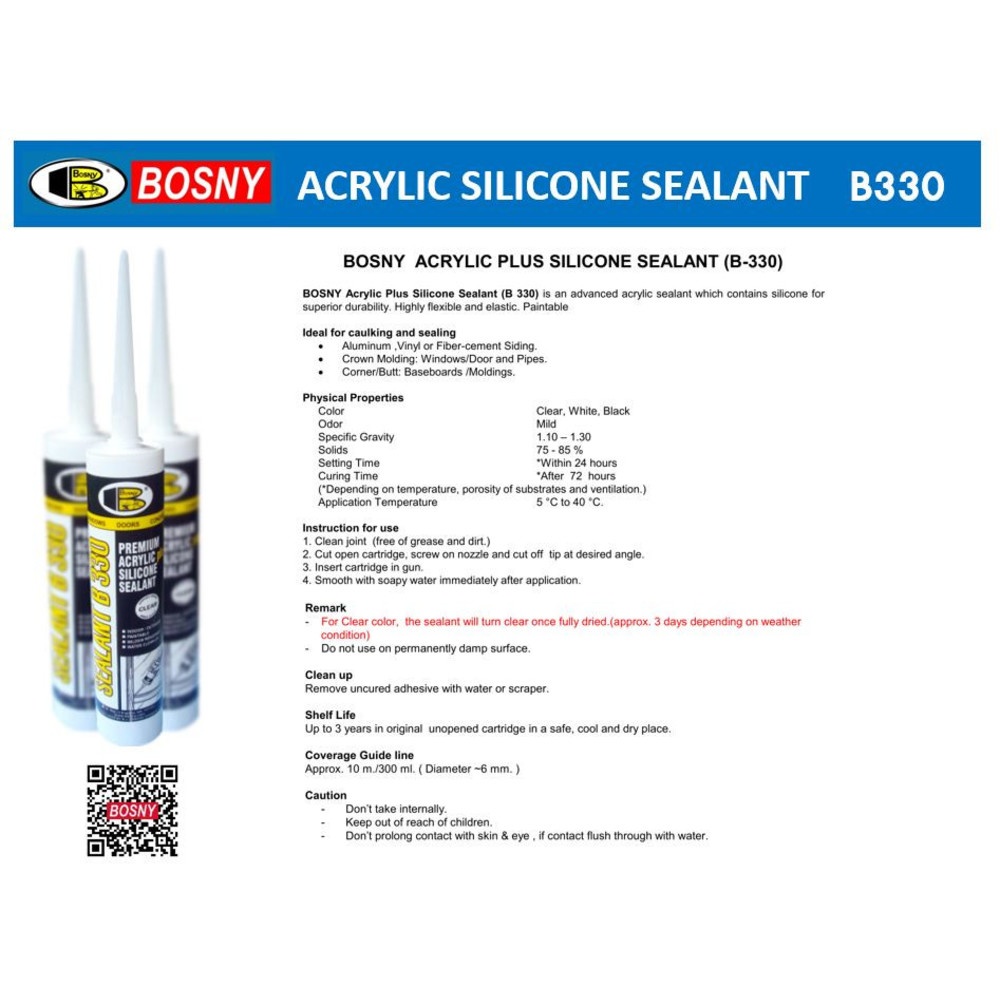 BOSNY อะครีลิค ซิลิโคนซิลแลนท์ B330 300 มล. สีดำมัน