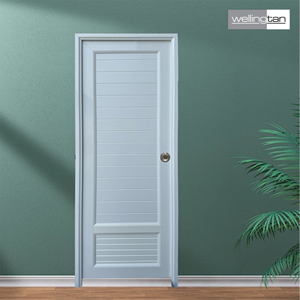 WELLINGTAN ประตูUPVC พร้อมวงกบบานพับ WK-UPL08 70x200ซม. สีขาว (เจาะลูกบิด)
