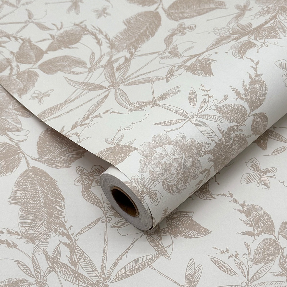 TAPIO วอลเปเปอร์แบบมีกาว ลายดอกไม้ รุ่นFiora ขนาด 45x1000 ซม. สีเบจ