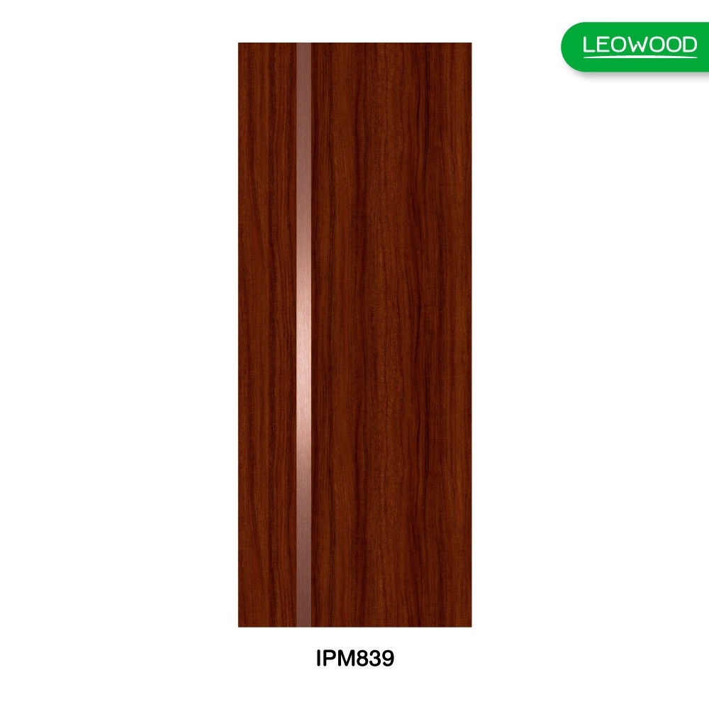 ประตู iDoor Premium Metal Line เส้นกลาง/สีทองแดง 1 เส้น 90x200 ซม.สี Mahogany LEOWOOD