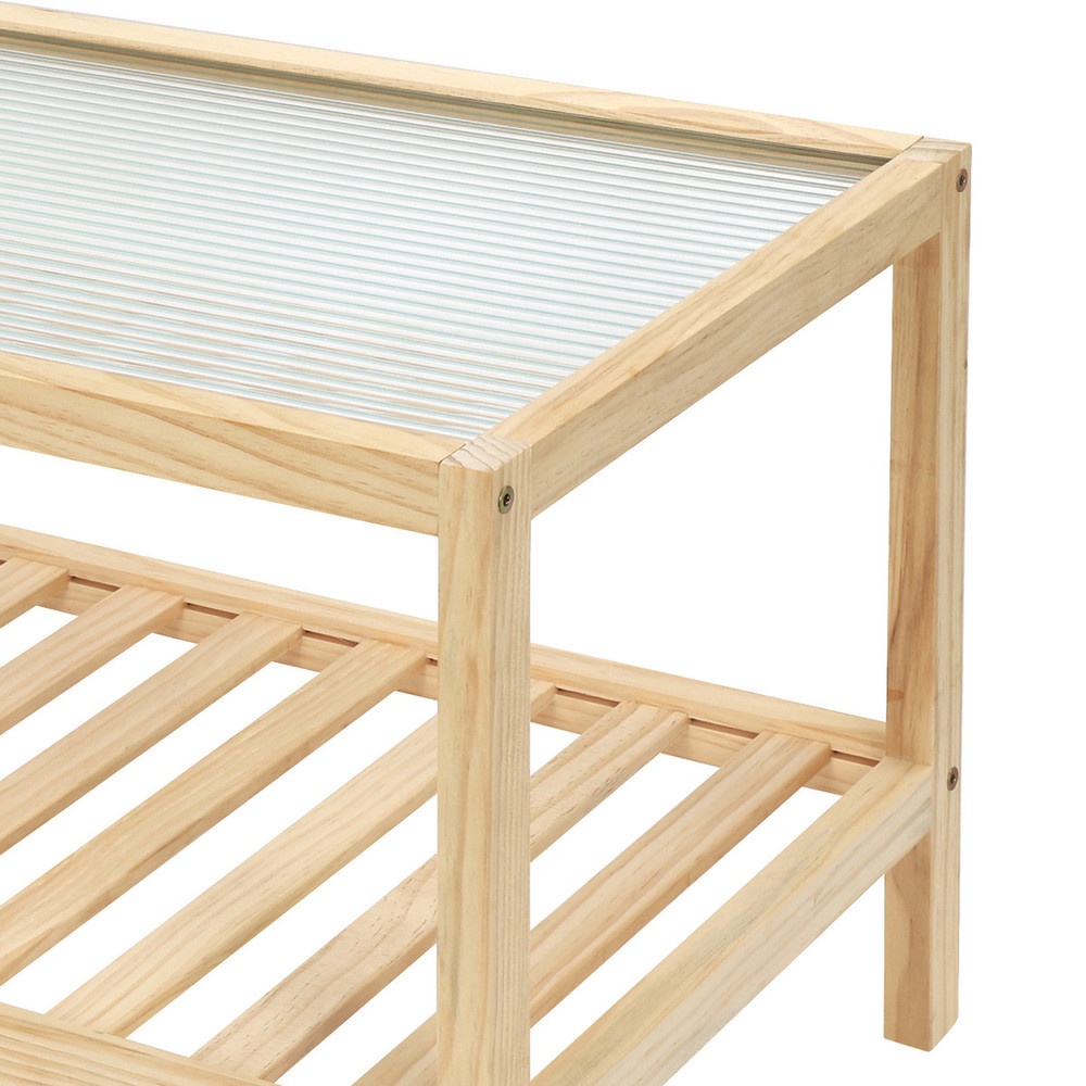 DELICATO โต๊ะกลางกระจก รุ่น WAVY ขนาด 40x80x40 ซม. สีไม้ธรรมชาติ