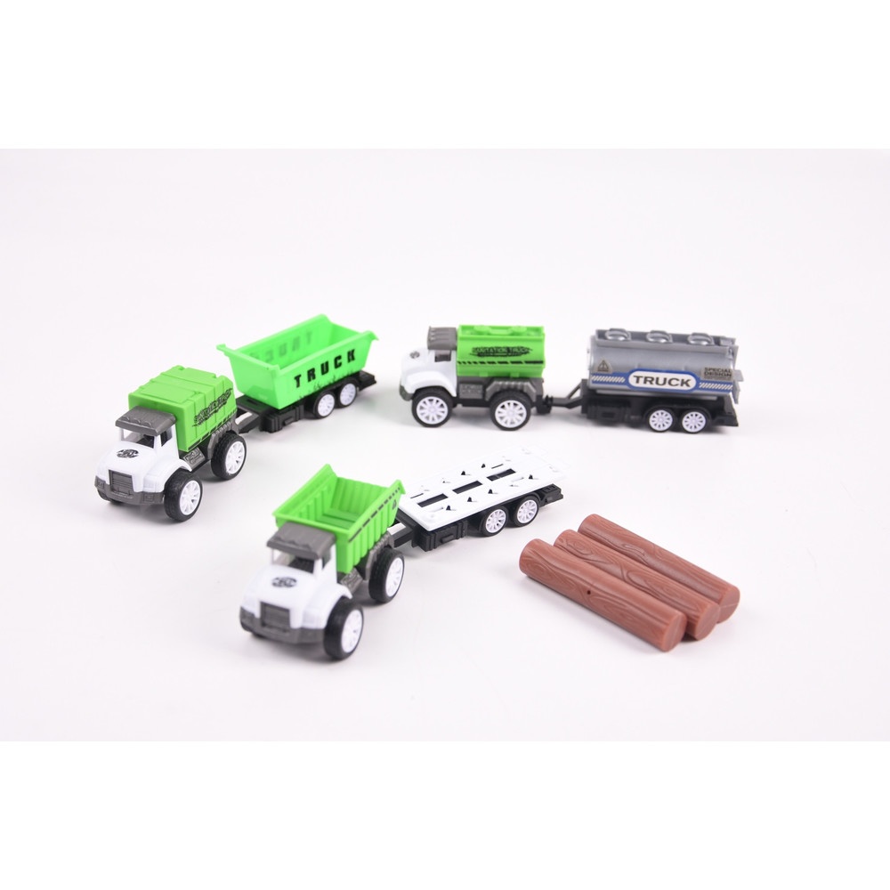 TOYS ของเล่นชุดรถพ่วงแทรคเตอร์ขนของ บรรจุ3คัน สีเขียว#99841-60(22x4.5x20.5ซม.)