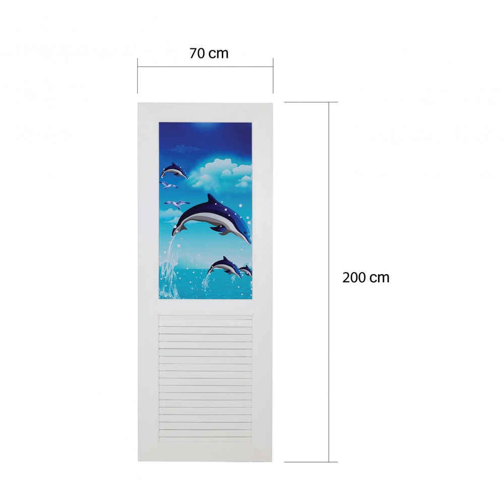 WELLINGTAN ประตู UPVC พร้อมวงกบ ติดภาพลายปลาโลมา รุ่น T-01 ขนาด 70x200 ซม. สีขาว (ไม่เจาะรูลูกบิด)