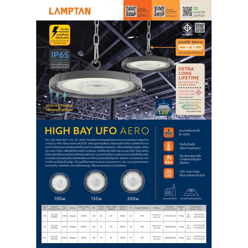 LAMPTAN โคมแอลอีดีไฮเบย์ ยูเอฟโอ 200W รุ่น AERO DL