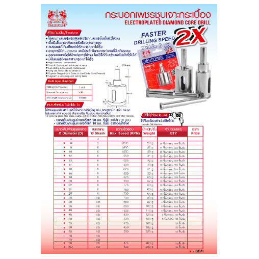MAXICUT กระบอกเพชรชุบเจาะกระเบื้อง 12x65mm (2X)