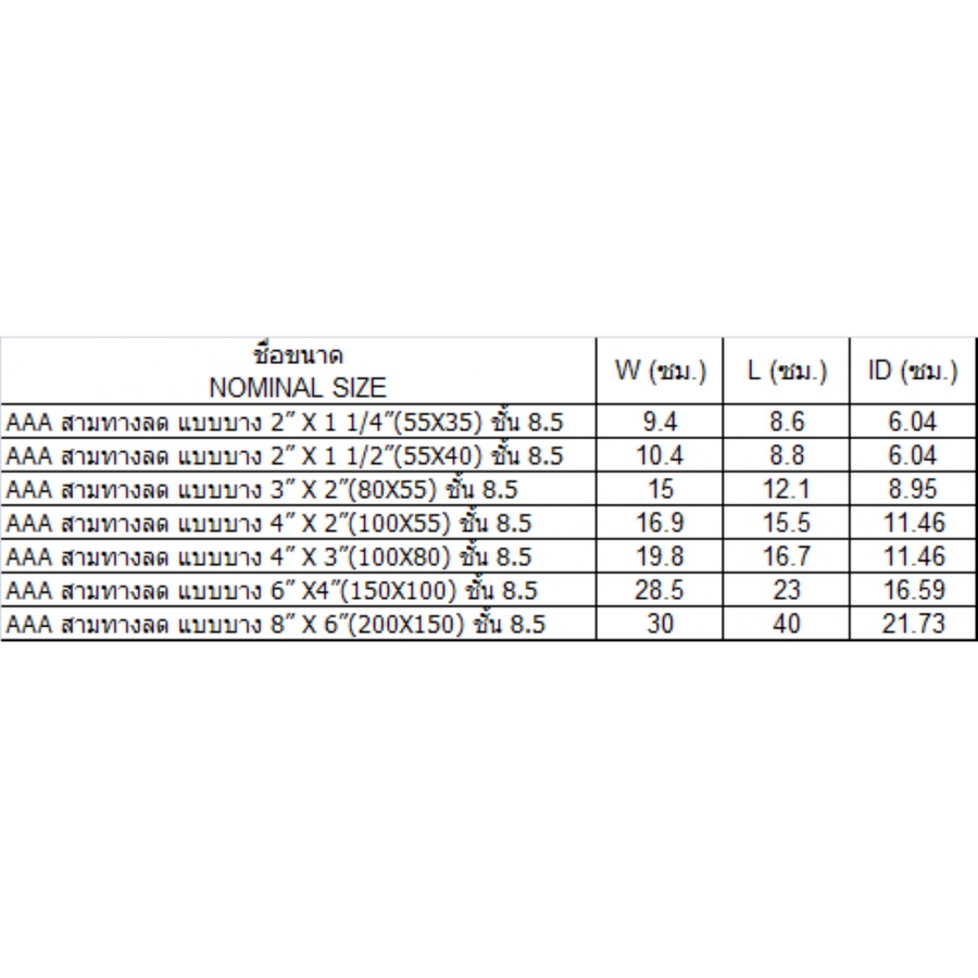 AAA สามทางลด บาง 3"x2"(80x55) ชั้น 8.5