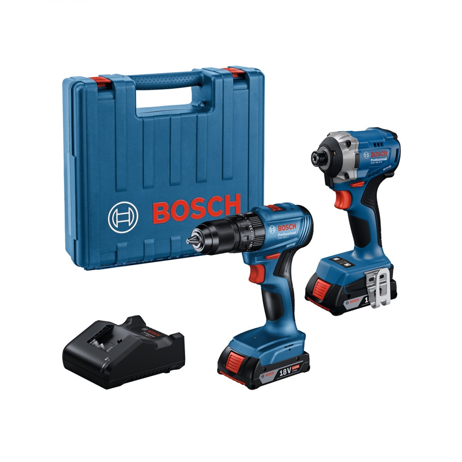 BOSCH ชุด Set สว่านกระแทกไร้สาย 18V GSB185-Li+ไขควงกระแทกไร้สาย 18V GDR18V-215