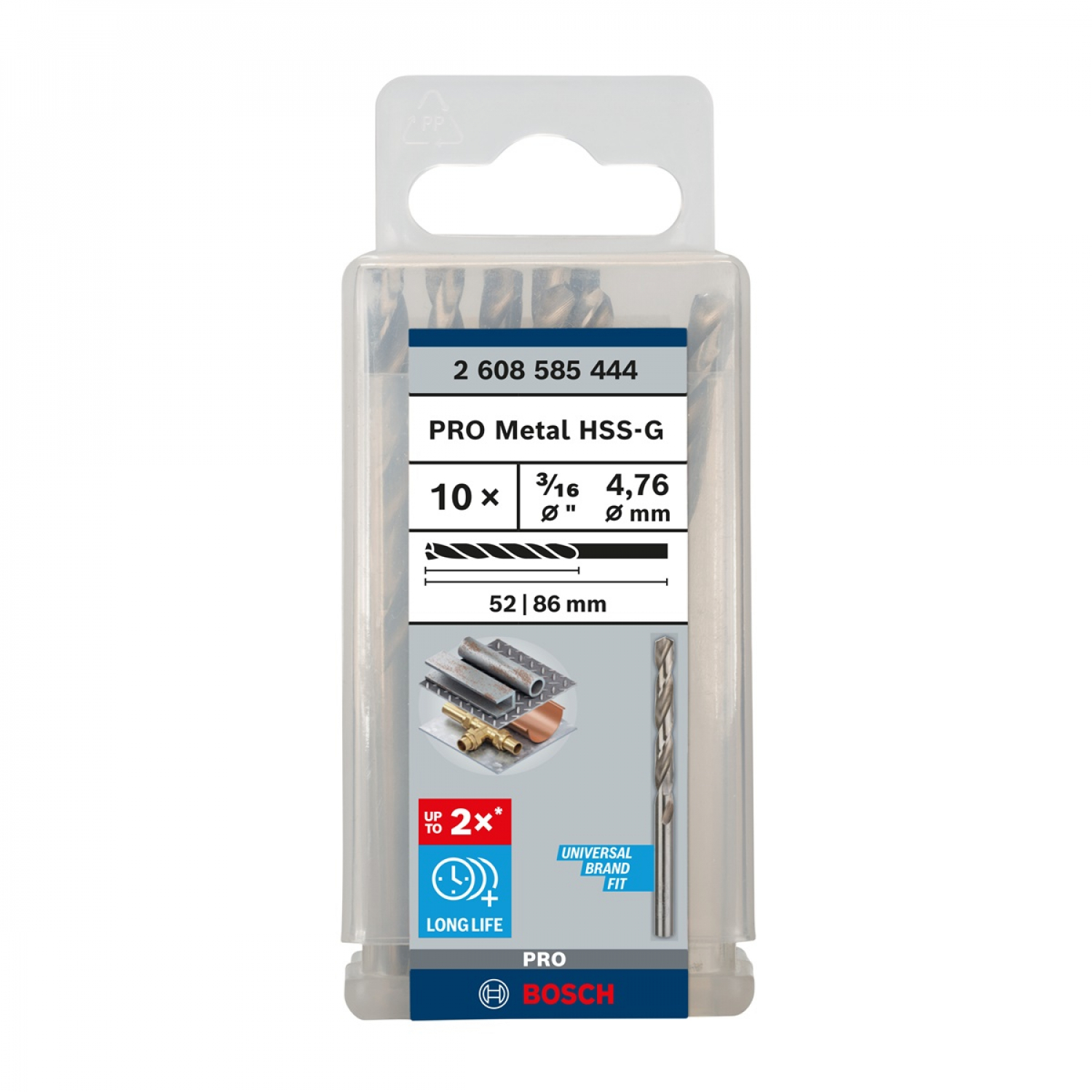 BOSCH ดอกสว่านเจาะเหล็ก 3/16นิ้ว(4.8mm) รุ่น PRO HSS-G 2x แพ็ค 10Pcs