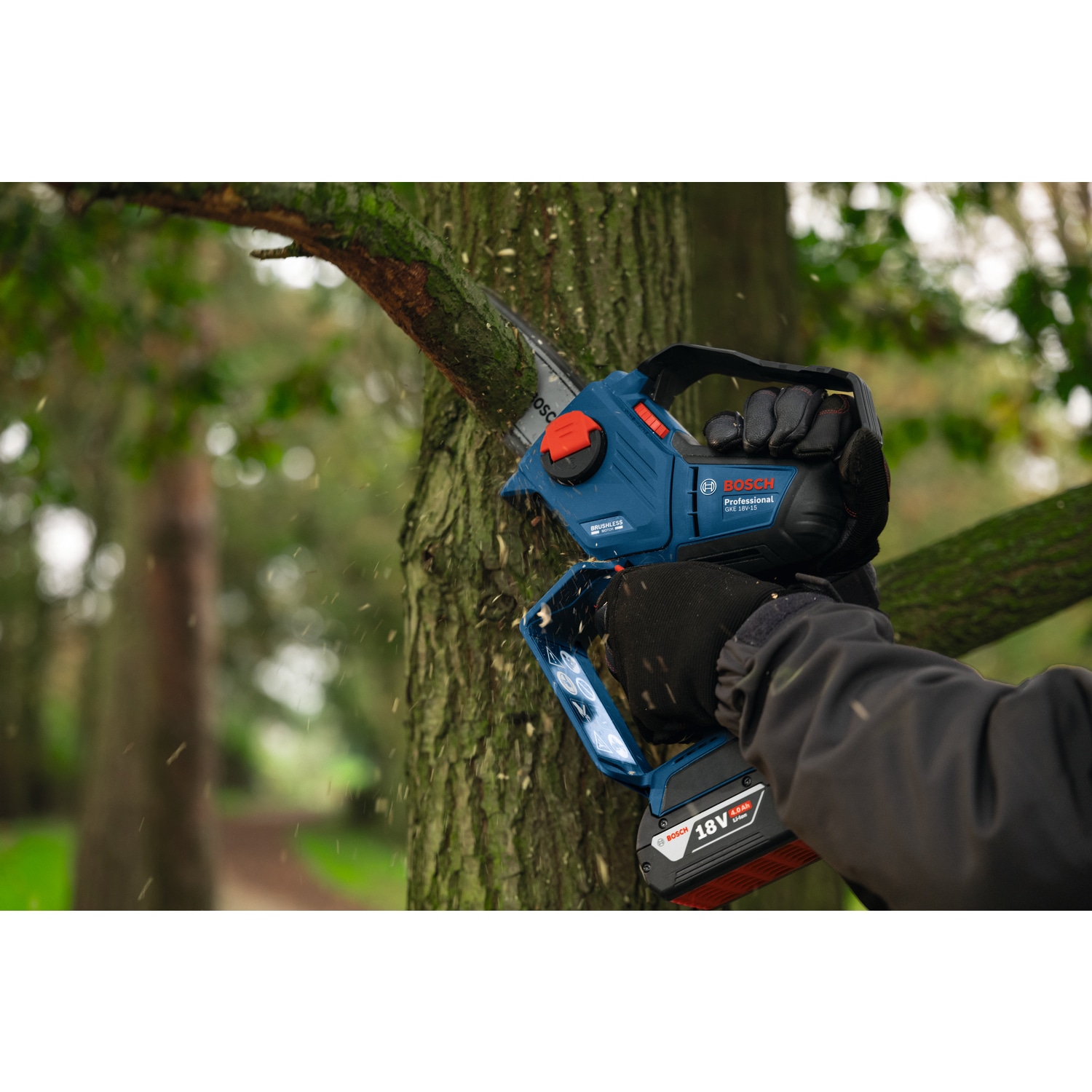 BOSCH เลื่อยโซ่ 6นิ้ว ไร้สาย 18V รุ่น GKE18V-15 (เฉพาะเครื่อง)
