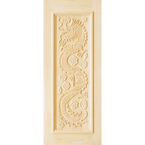 D2D ประตูไม้สน (Pine )  บานทึบแกะลายมังกร  D2D - 888 90x200 ซม