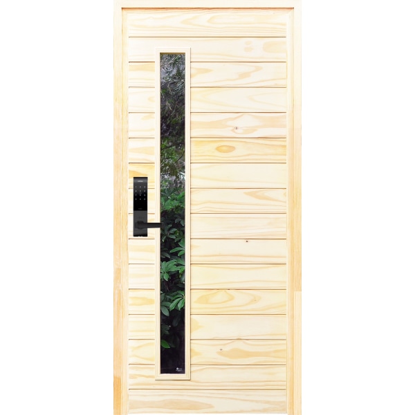 D2Dประตูไม้สน (Pine) บานทึบทำร่อง พร้อมช่องกระจก Borderless รุ่น Eco Pine-810 ขนาด 80x200 ซม.