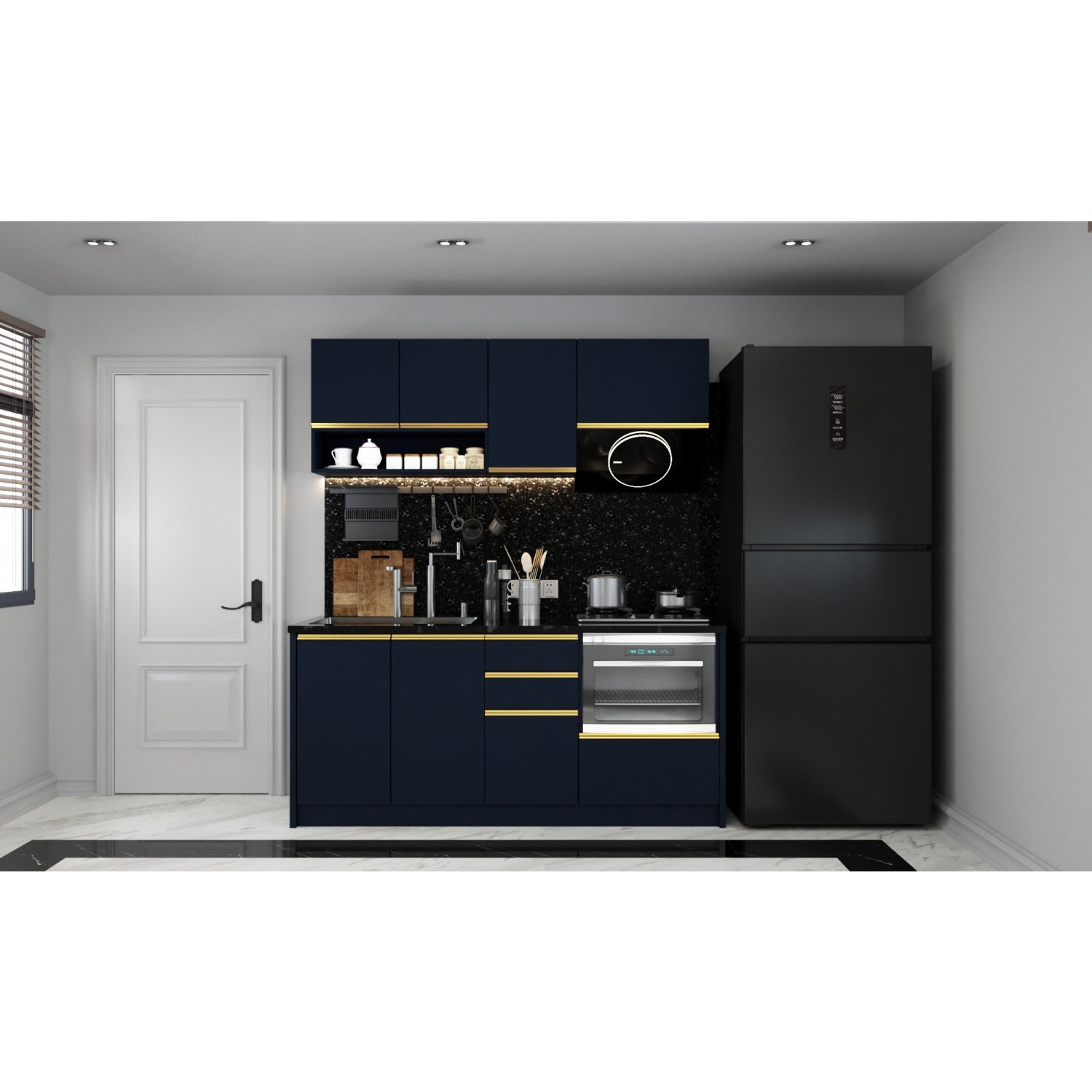 MJ KITCHEN ชุดครัวสำเร็จรูป  ET-CS01850X-PCB ขนาด 1.85 M. สีแปซิฟิคบลู