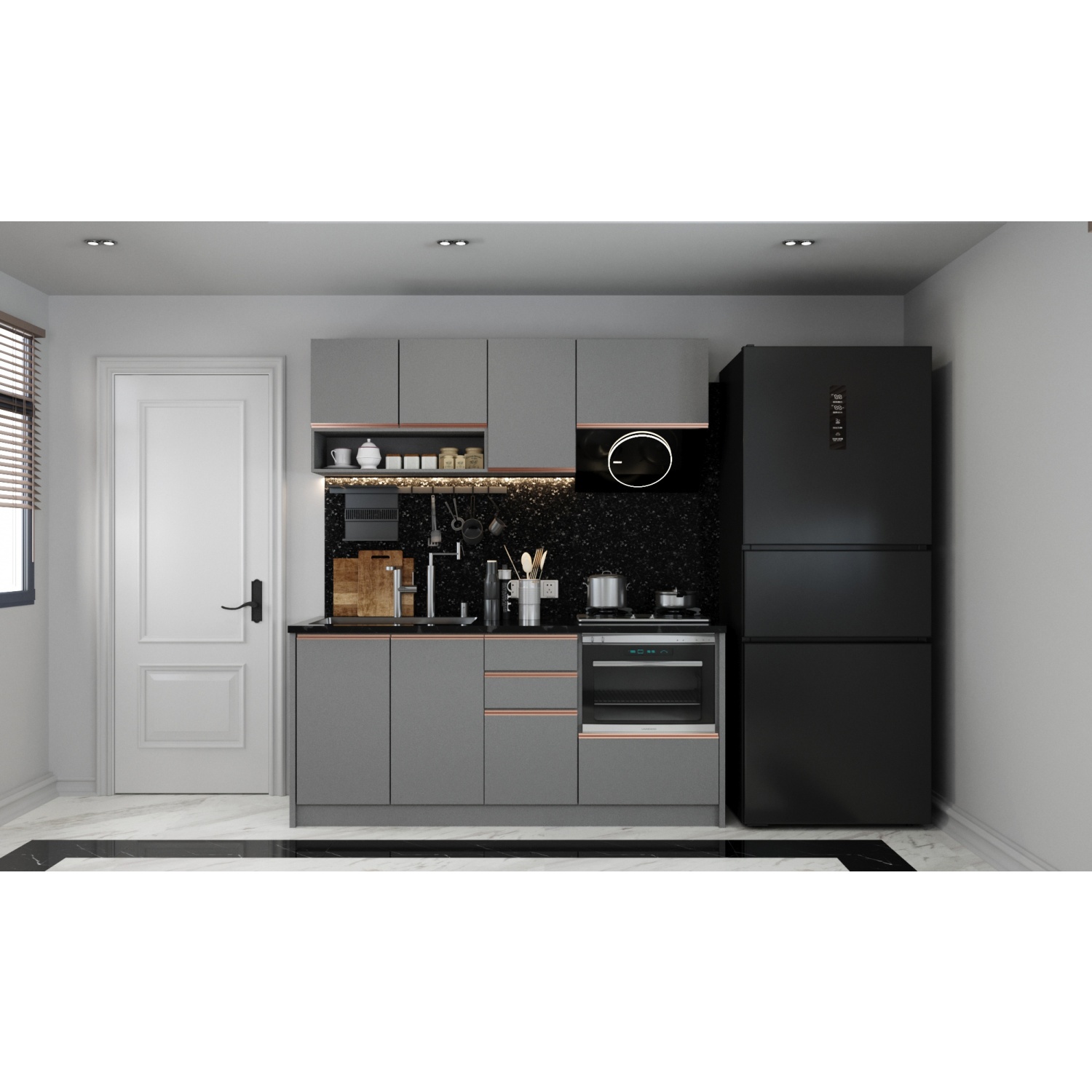 MJ KITCHEN ชุดครัวสำเร็จรูป  ET-CS01850X-ELG ขนาด 1.85 M. Elegant Gray สีเทาอ่อน