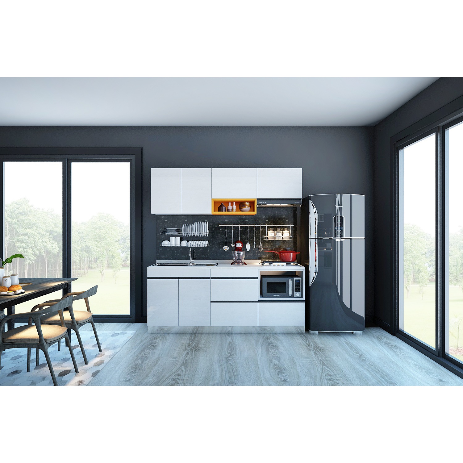 MJ KITCHEN ชุดครัวสำเร็จรูป HG-CS02050X-WW ขนาด 205 ซม. สีไวท์วู๊ด