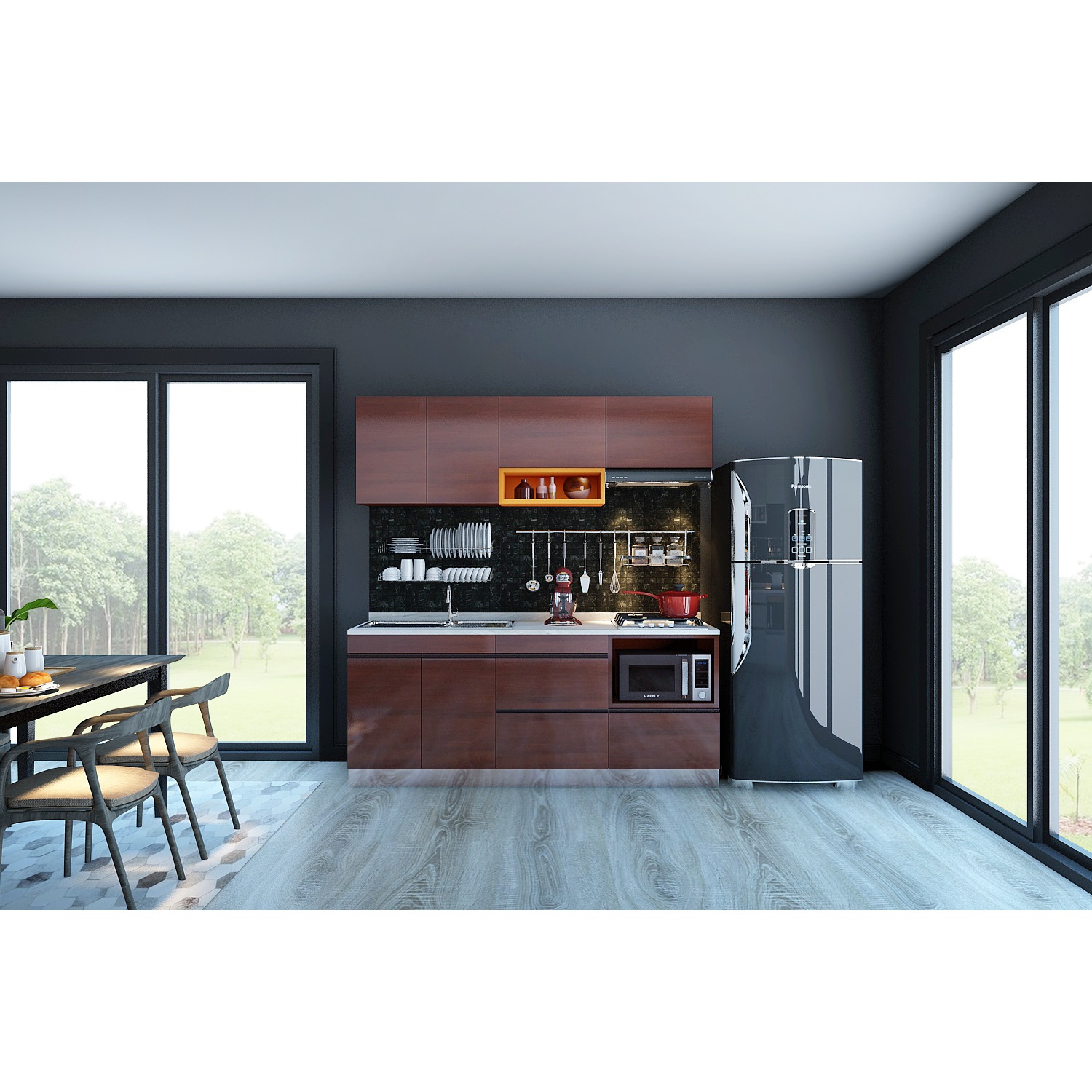 MJ KITCHEN ชุดครัวสำเร็จรูป HG-CS02050X-WN ขนาด 2.0.5 M สีวอลนัท