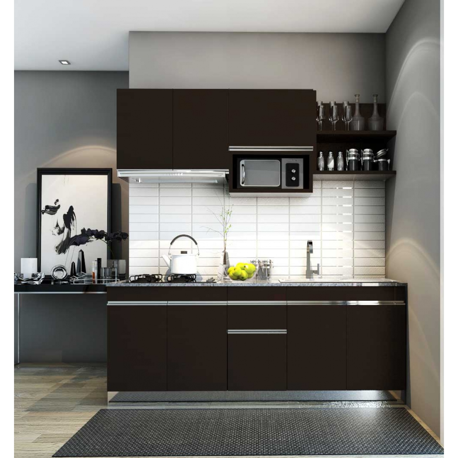 MJ KITCHEN ชุดครัวสำเร็จรูป  X-CS02050X-DC ขนาด 205 ซม.สีดาร์คช็อค