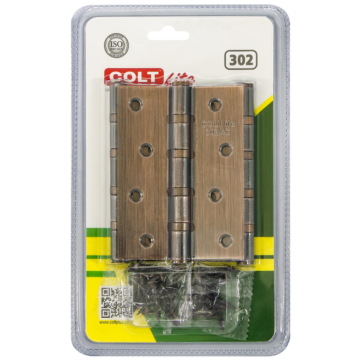 COLT LITE บานพับประตูสเตนเลส รุ่น 302 ขนาด 4 x 3 นิ้ว x 2 มม. (แพ็ก 3 ชิ้น) สีทองแดงรมดำ