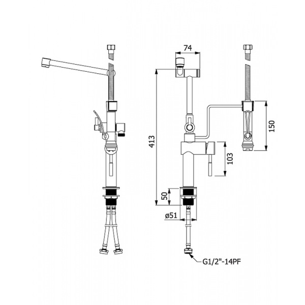 VRH ก๊อกอ่างล้างจานสแตนเลส แบบติดเคาน์เตอร์พร้อมสายฉีด รุ่น HFVSP-1001A9