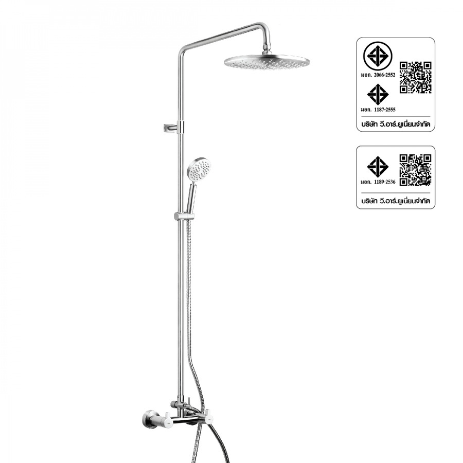 VRH  Rain shower วาล์วคู่ผสม ครบชุดหัวกลมขนาด 10 นิ้ว สเตนเลส 304 รุ่น FJVHS-144PAS สีซาติน