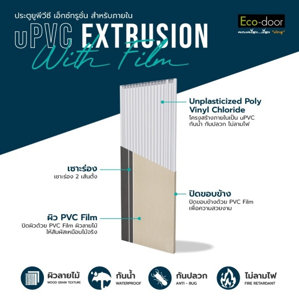 ECO-DOOR  ประตูภายใน UPVC เอ็กซ์ทรูชั่น  รุ่น PX2 ภายใน ขนาด 80x200 ซม. สีครีมเทา (เจาะลูกบิด)