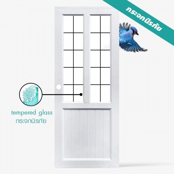 ECO-DOOR  ประตูภายใน UPVC โปรไฟล์  รุ่น S2  ขนาด 80x200 ซม. สีขาว (เจาะลูกบิด)