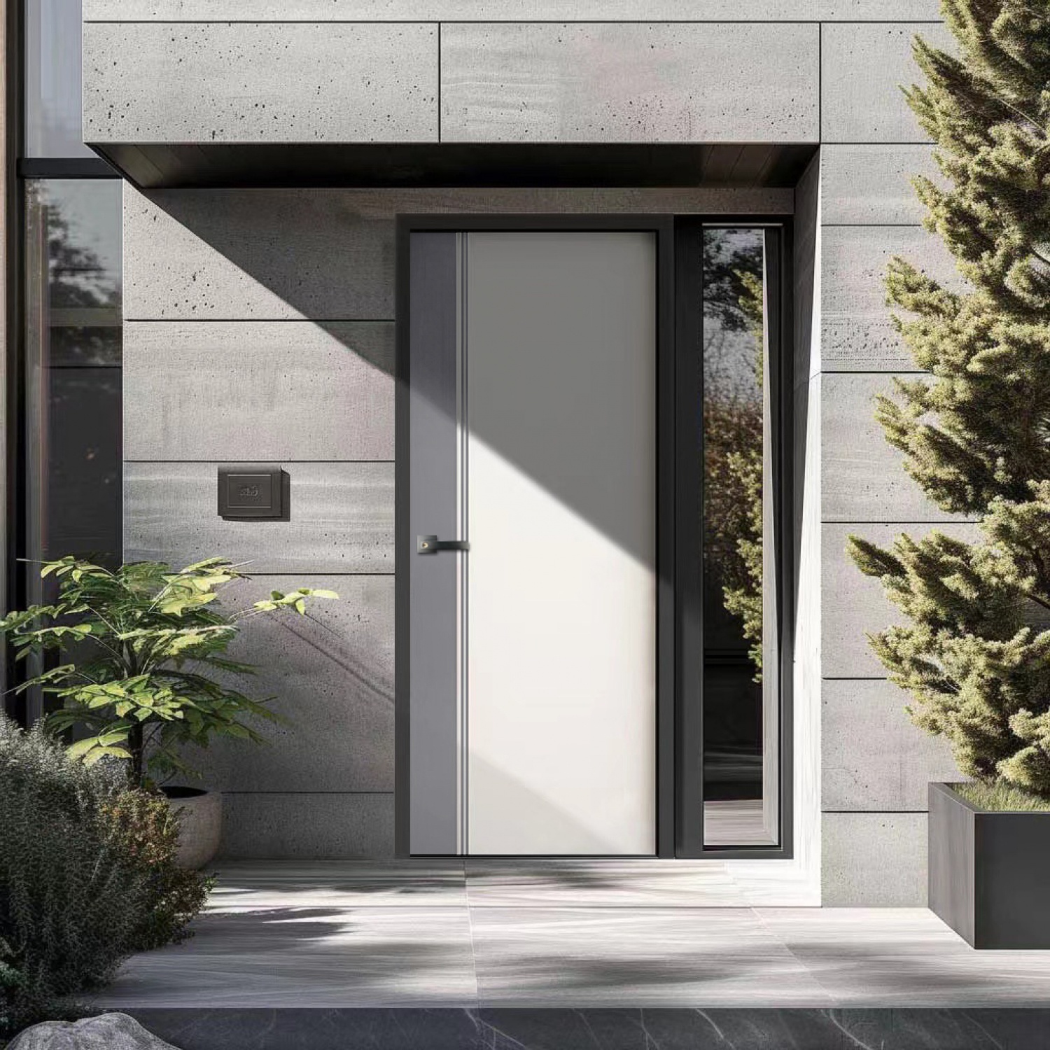 ECO-DOOR ประตู uPVC ภายนอก รุ่น ED1 ขนาด 80x200 ซม. สีทูโทน เทา-ขาว (เจาะลูกบิด)