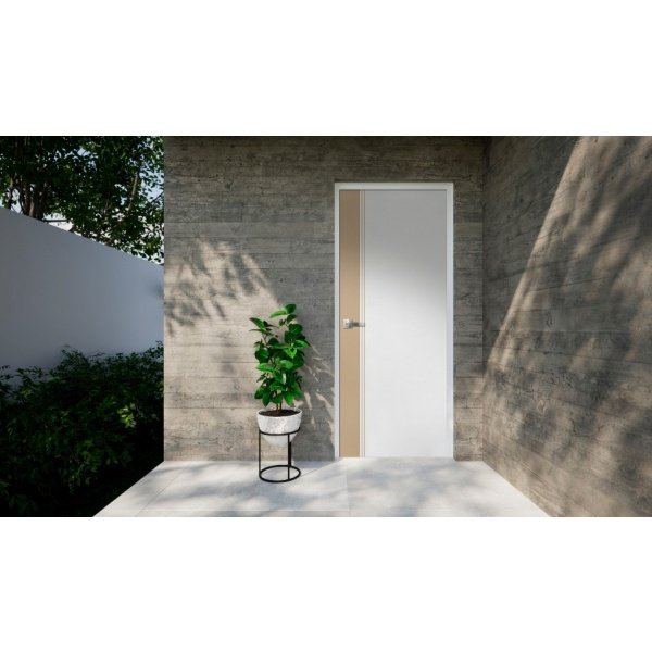 ECO-DOOR ประตูภายนอก uPVC  รุ่น ED3 ขนาด 80x200 ซม. สีทูโทน ครีม-ขาว (เจาะลูกบิด)