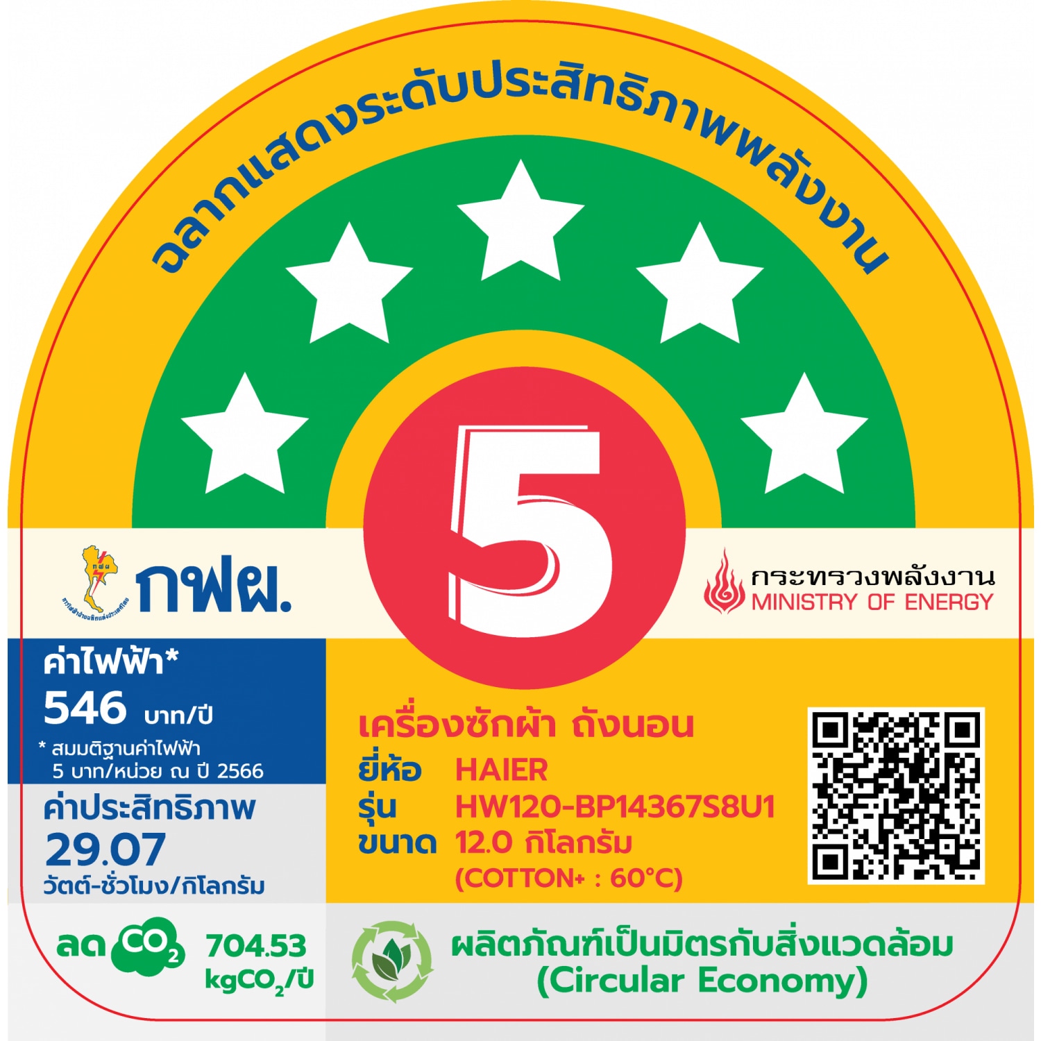 HAIER เครื่องซักผ้าฝาหน้า ขนาด 12 กก. รุ่น HW120-BP14367S8U1 สีดำ