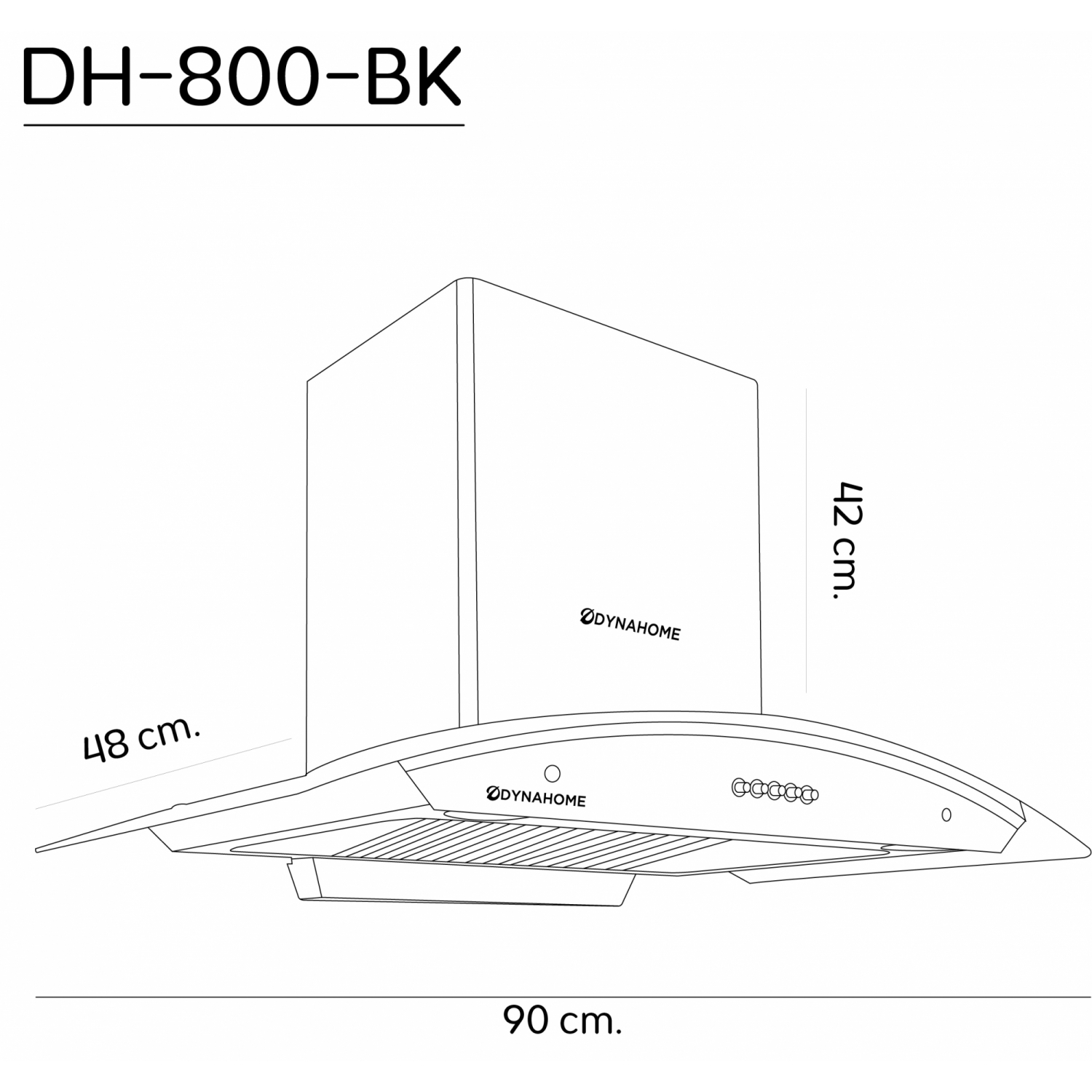 DYNAHOME เครื่องดูดควันชนิดติดผนัง สีดำ แบบกระโจม รุ่น DH-800-BK