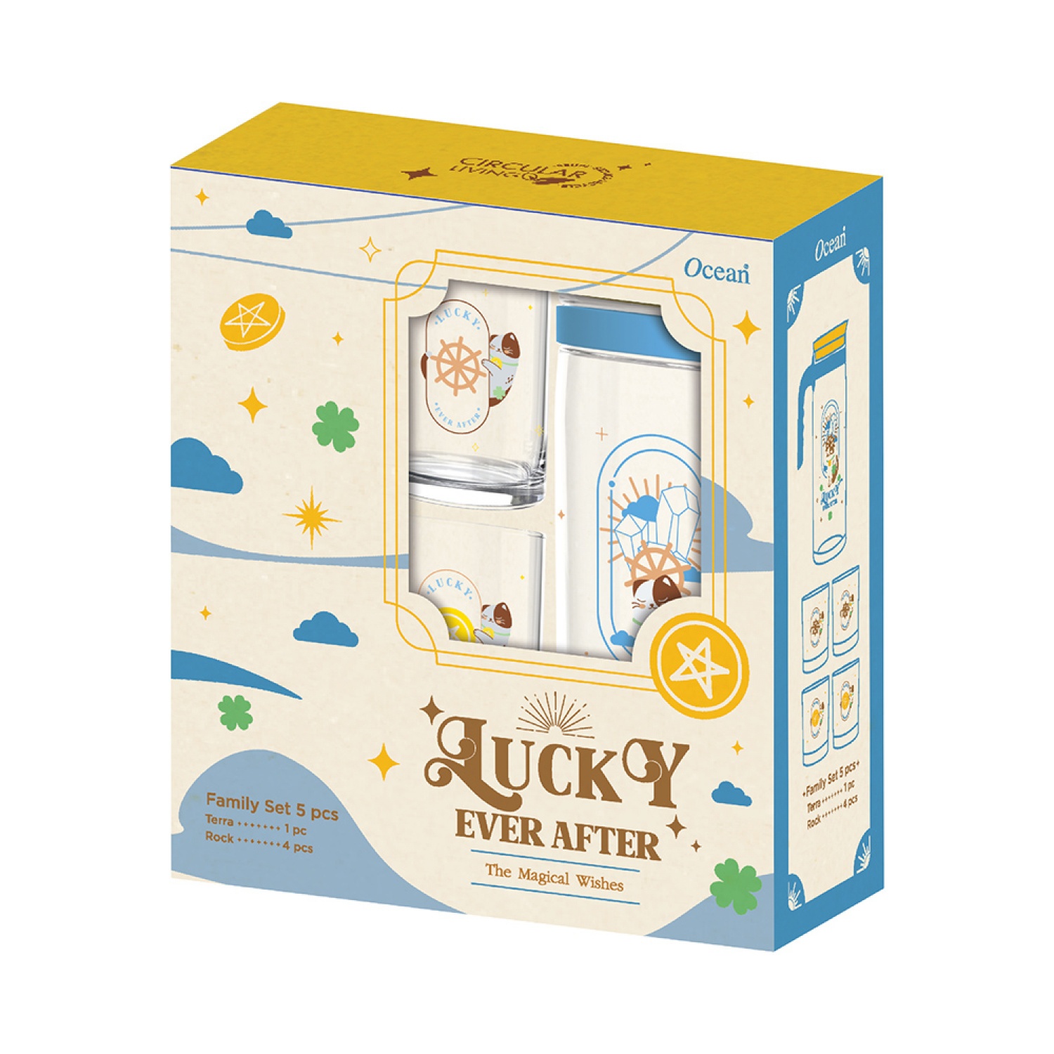 OCEAN ชุดเซ็ทแก้วพร้อมเหยือก Neko Fortune Family ขนาด 1,390 มล.