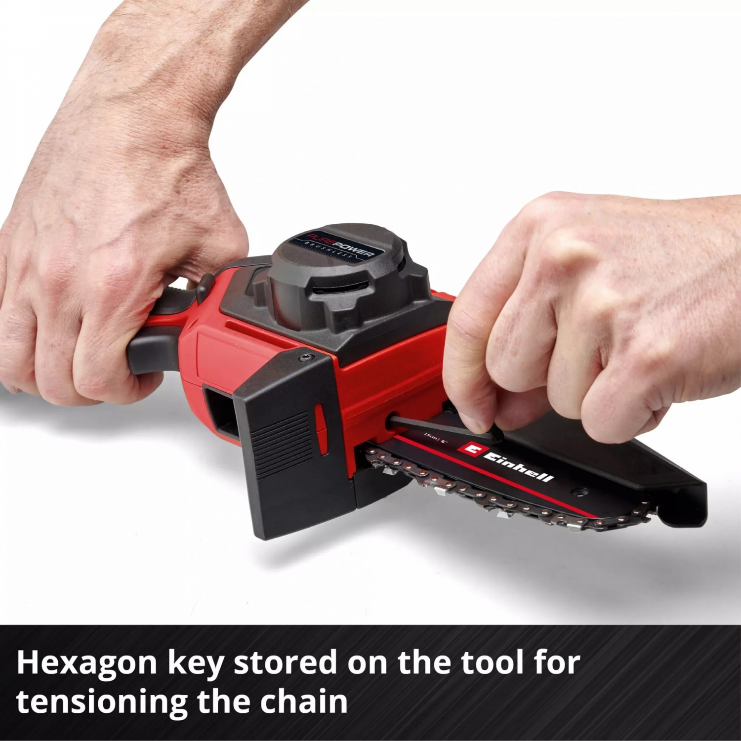 Einhell เครื่องตัดพุ่ม ขนาด 18V ความยาวบาร์โซ่ 15cm. รุ่น GE-PS18/15 Li Brushless Solo