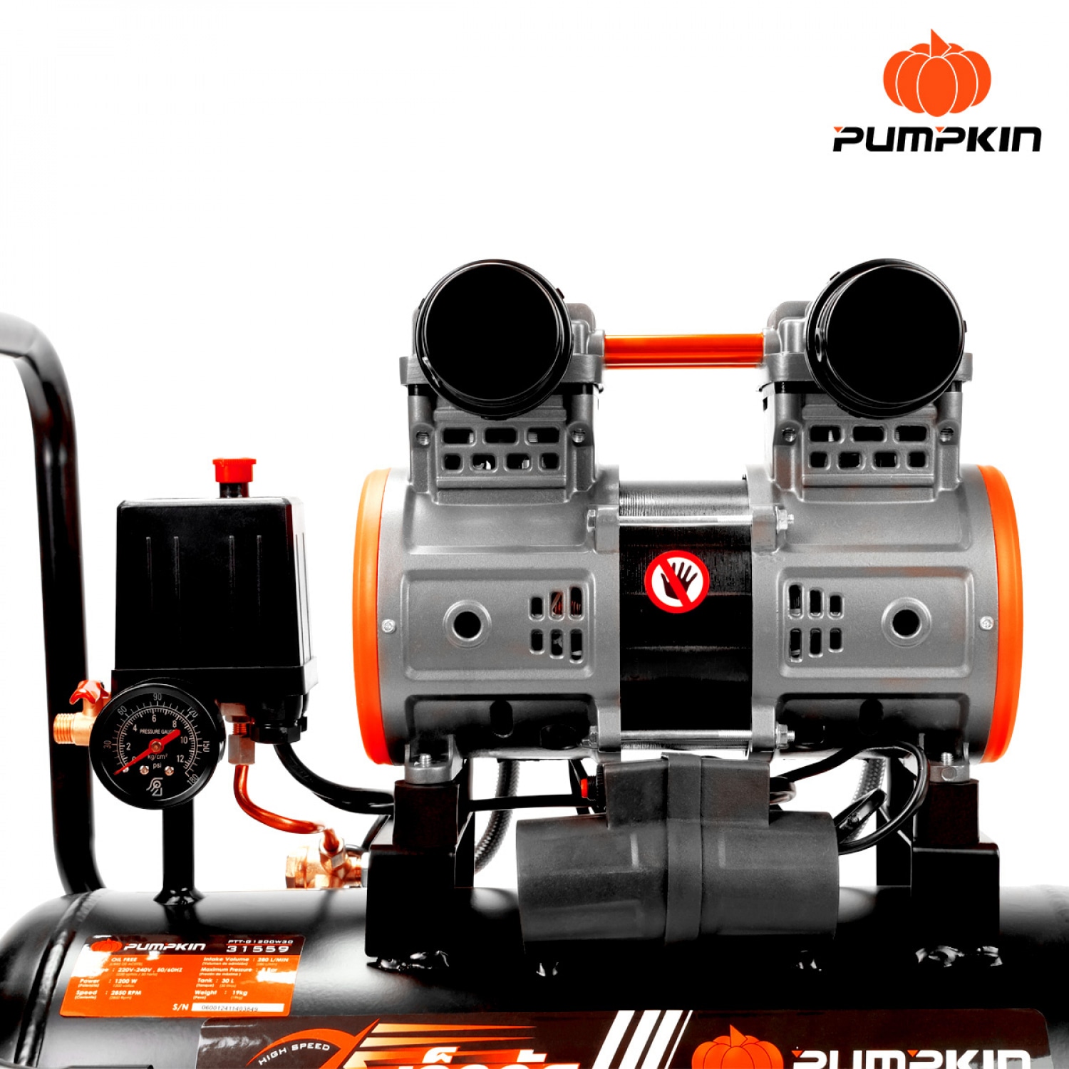 PUMPKIN ปั๊มลมไร้น้ำมัน มอเตอร์รอบเร็ว GIGATON ขนาด 30L รุ่น PTT-G1200W30 (31559)