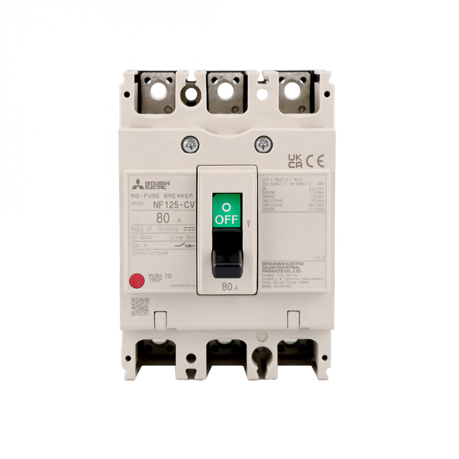 MITSUBISHI สวิตช์ตัดตอน  BREAKER NF125 MITSUBISHI CV10/80 380V Model NF125CV-3P80A-MT